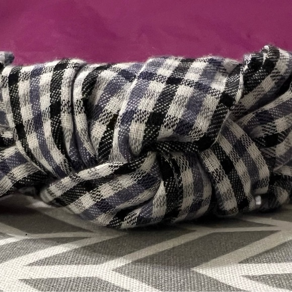 NWT J. Crew Knot Headband in Lightweight Plaid Flannel - Black/Purple/White - Picture 6 of 7